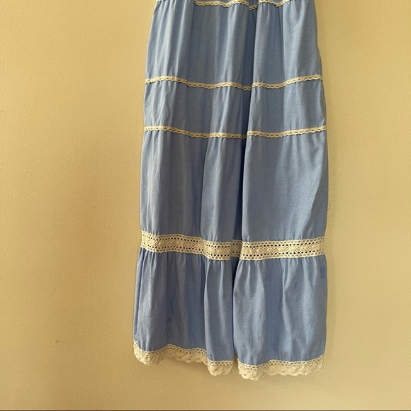 Japanese Blue Maxi Dress with Lace Detail - Picture 4 of 8